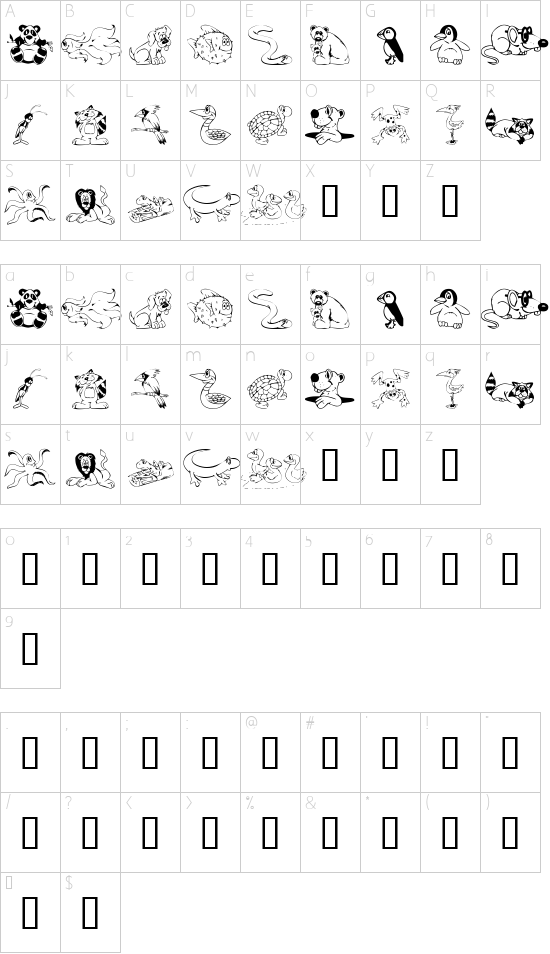 KR Lil Buddies font character map