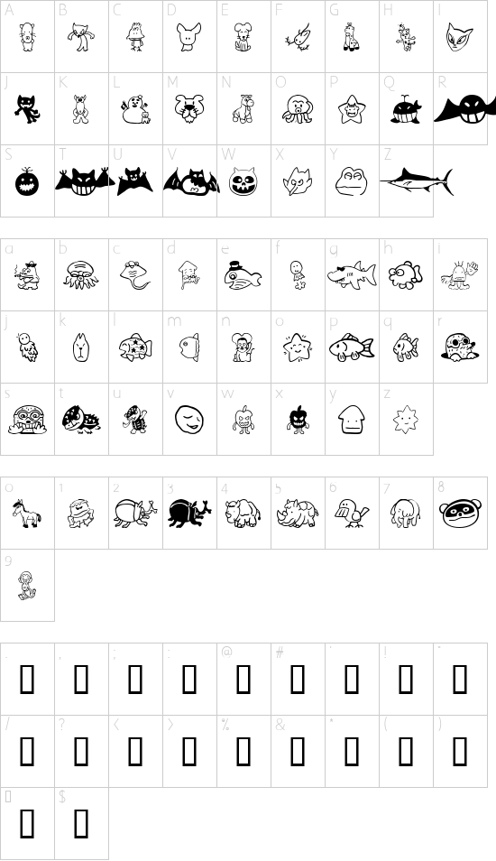 SakabeAnimal02 font character map