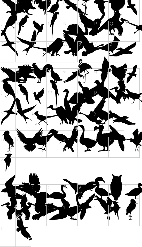 Birds of a Feather font character map