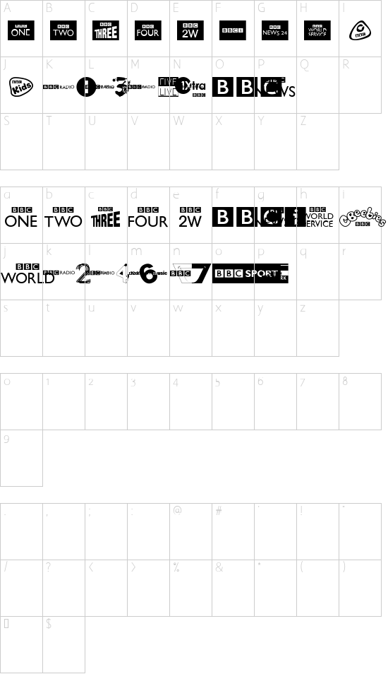 BBC TV Channel Logos font character map