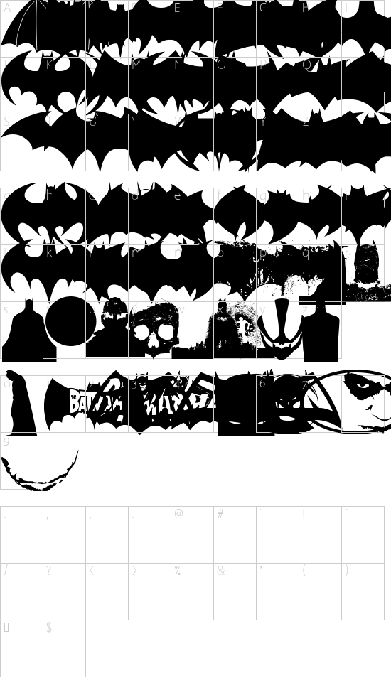 Batman Evolution Logo Font font character map