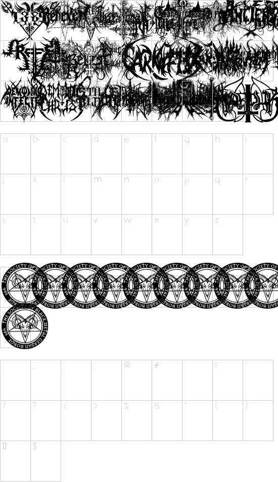 Black Metal G font character map