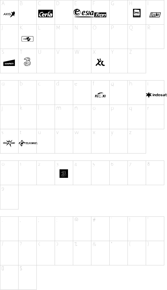 FTF Cellul@r of Indonesiana Island font character map