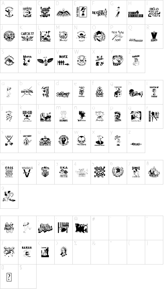 stencilpunks band logos 0001 font character map