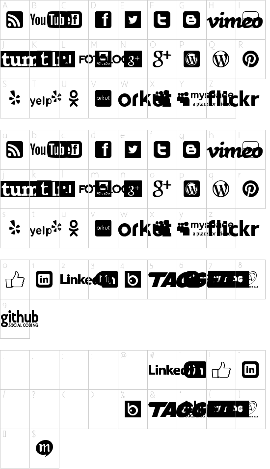 Social logos tfb font character map