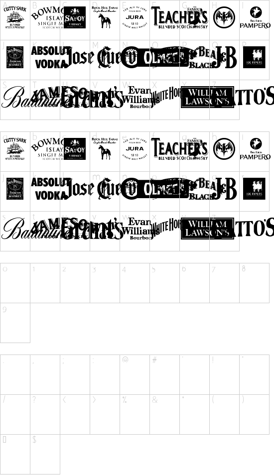 Spiritsdotsdrinks font character map