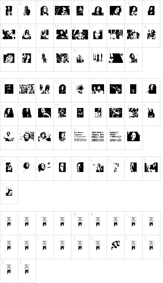 BOB NEVER DIES! font character map