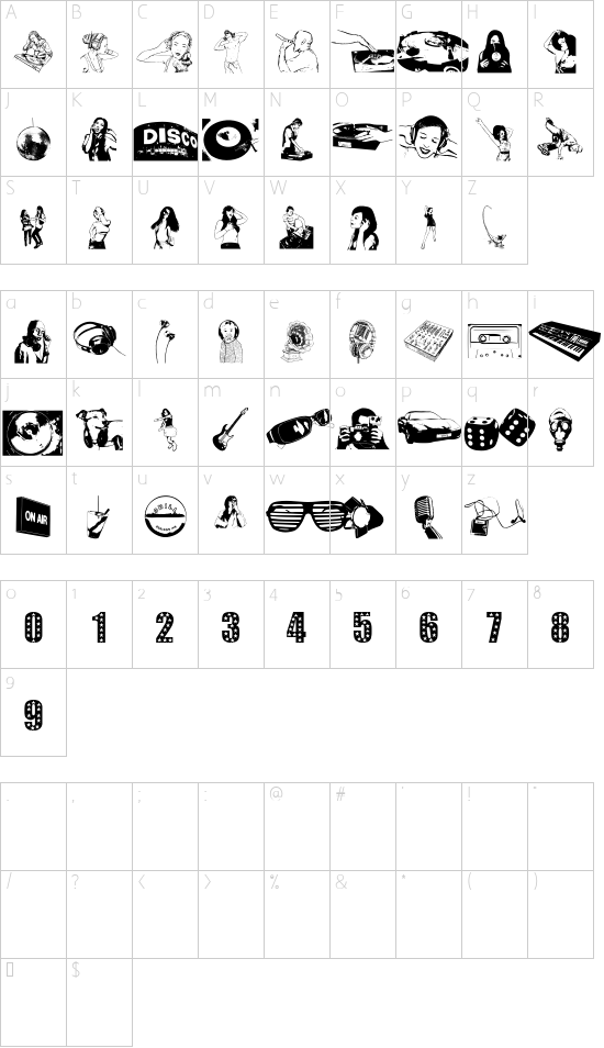 Denise DJ Font font character map