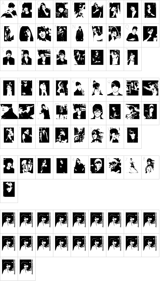Justin Bieber font character map