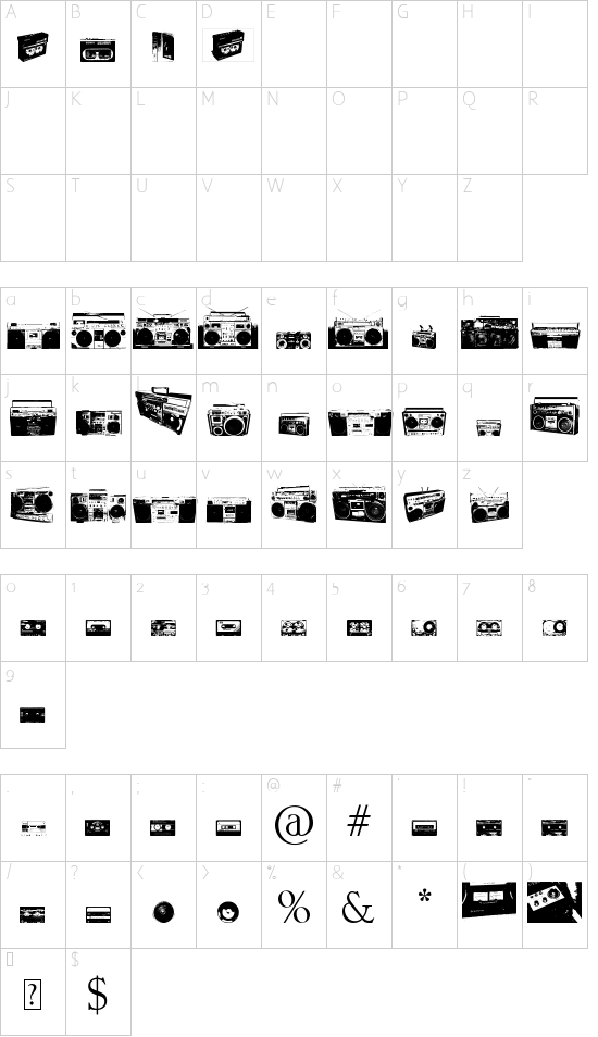 Beatbox font character map