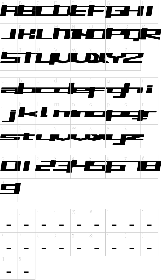 InavelStorebror font character map