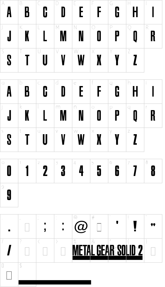 Metal Gear Solid 2 font character map