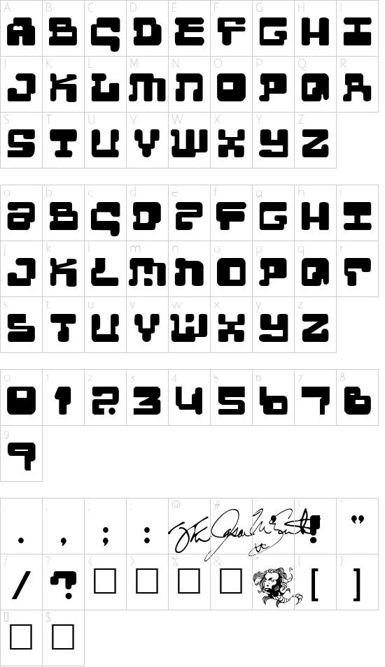 MoultiPass2 font character map