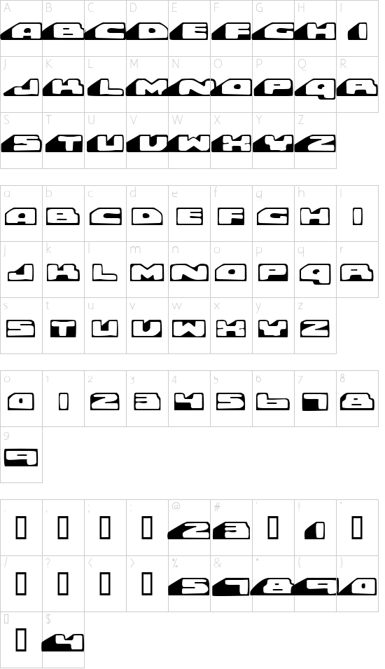 Rollover font character map