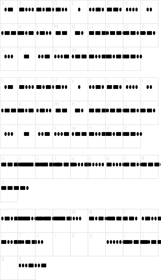 Radios in Motion Hard font character map