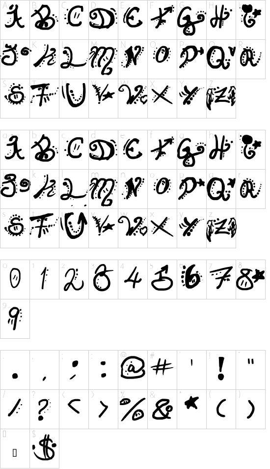 Invisible Horizons font character map
