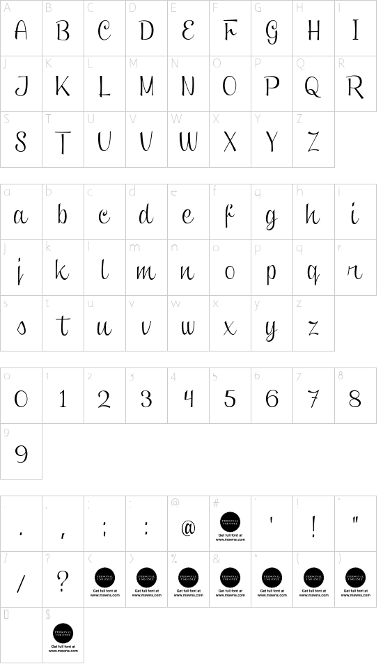 Clipper Script (Personal Use) font character map