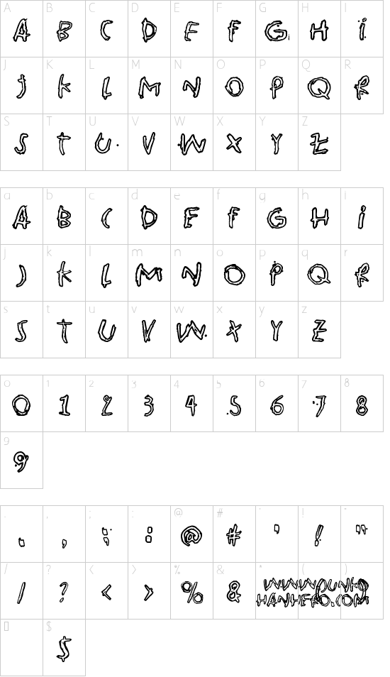 Pink Bazooka font character map