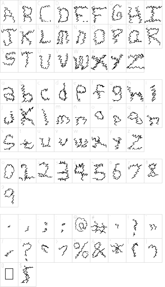 Zigie Zag font character map
