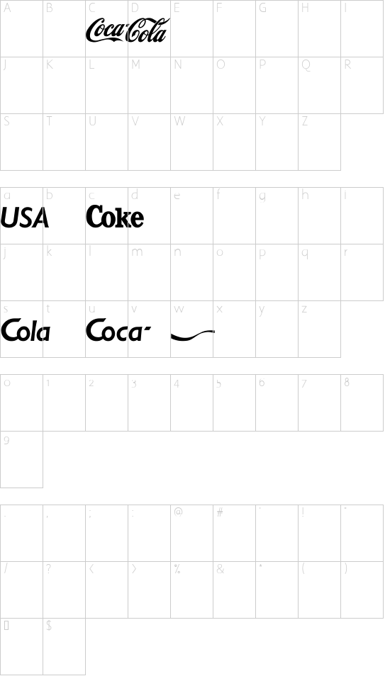 CocaCola font character map