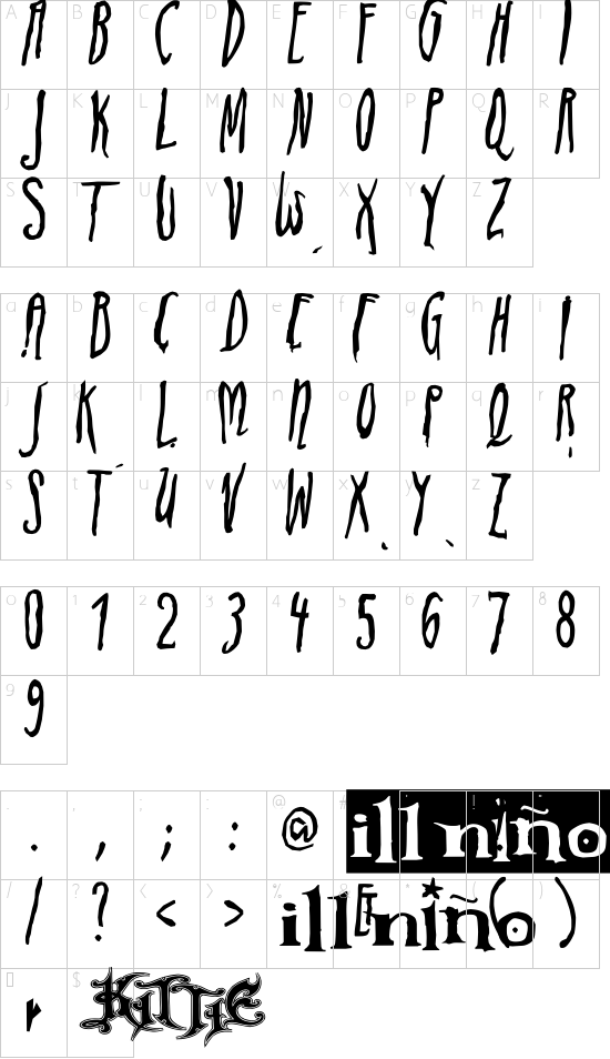 ADIstiLleRS Font Edgy font character map