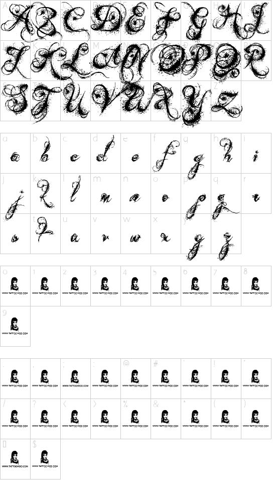 Angels Message font character map