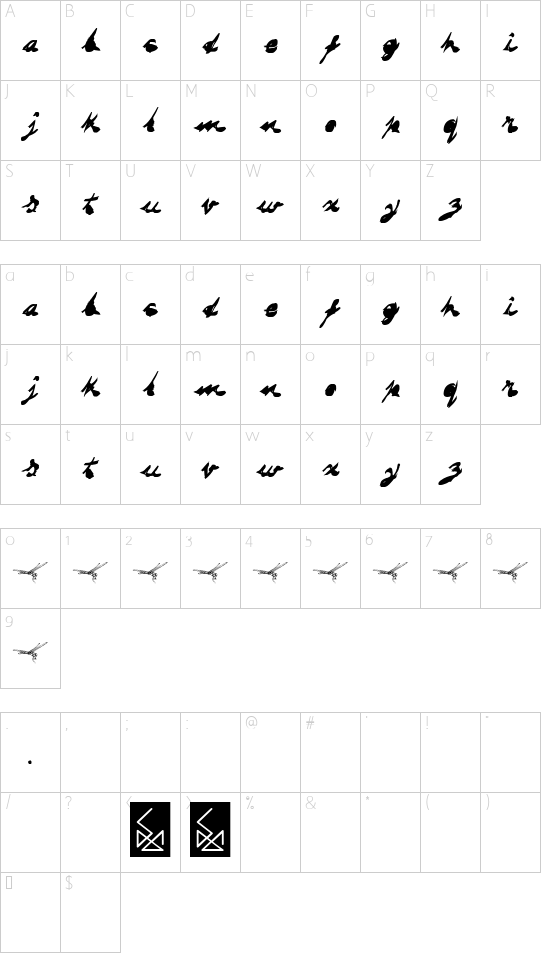 DRAGONFLY font character map