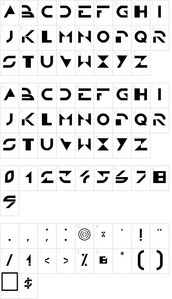 TRON font character map