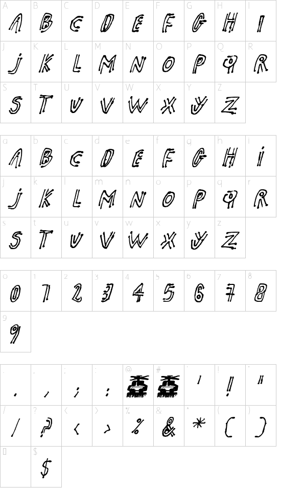 pk shaman font character map