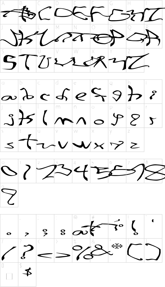 001 Stretched-Strung Wide font character map