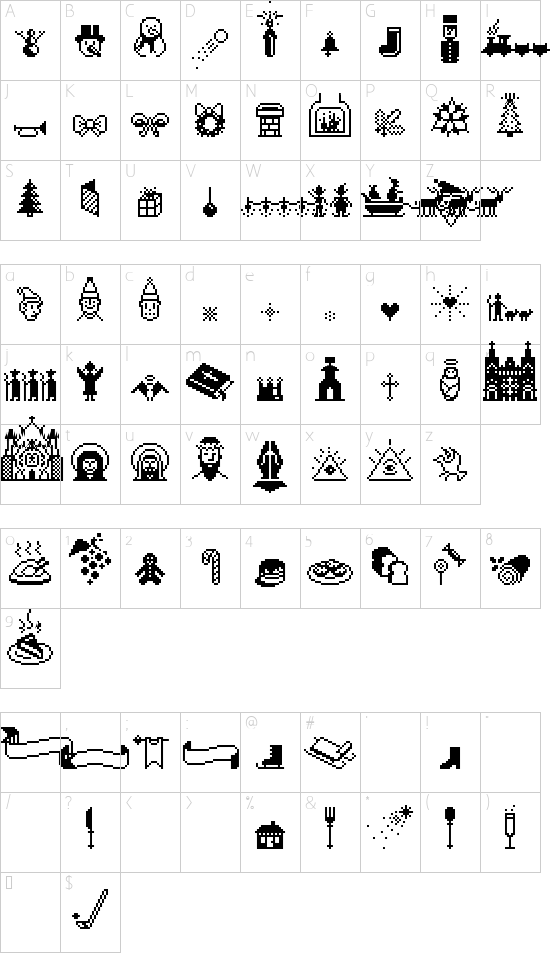 Suboel font character map