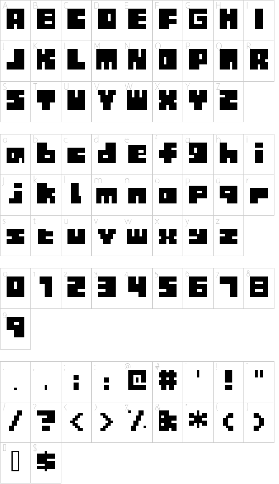 Tiny Box BlackBitA8 font character map