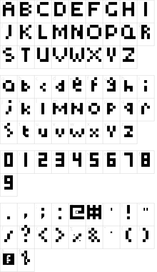 TooSimple Regular font character map