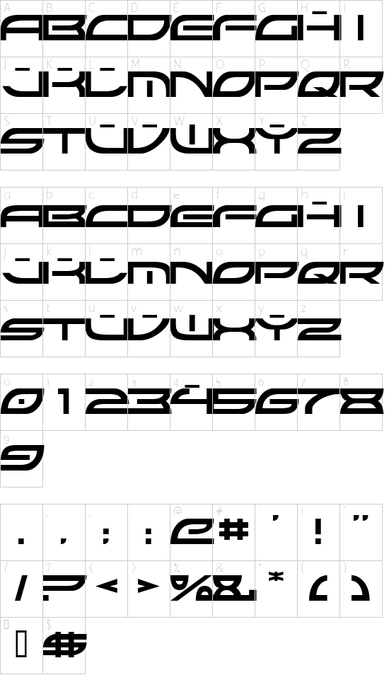 Colony Wars font character map