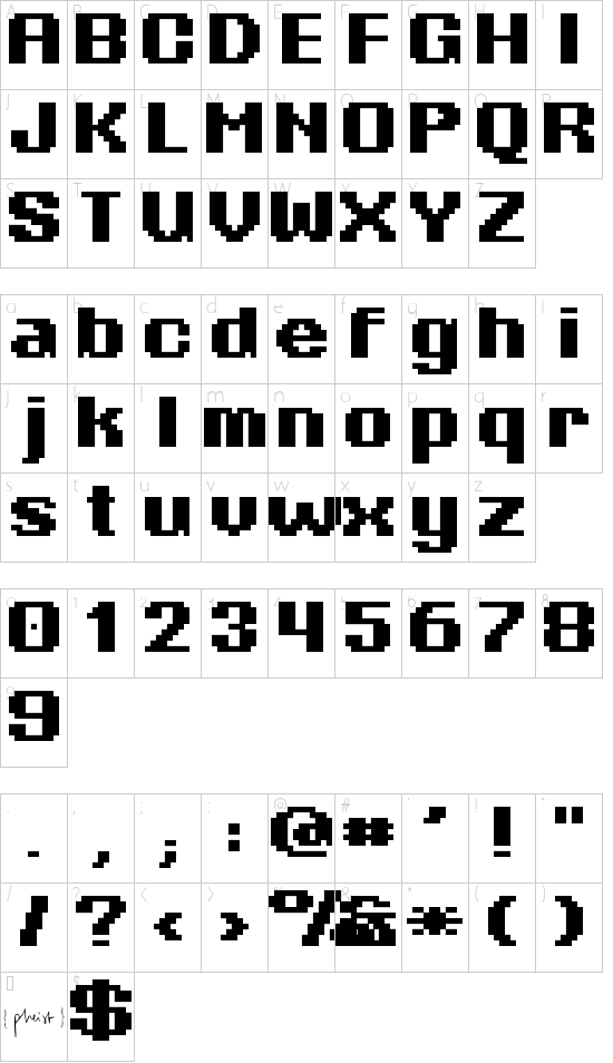 Phatone Regular font character map
