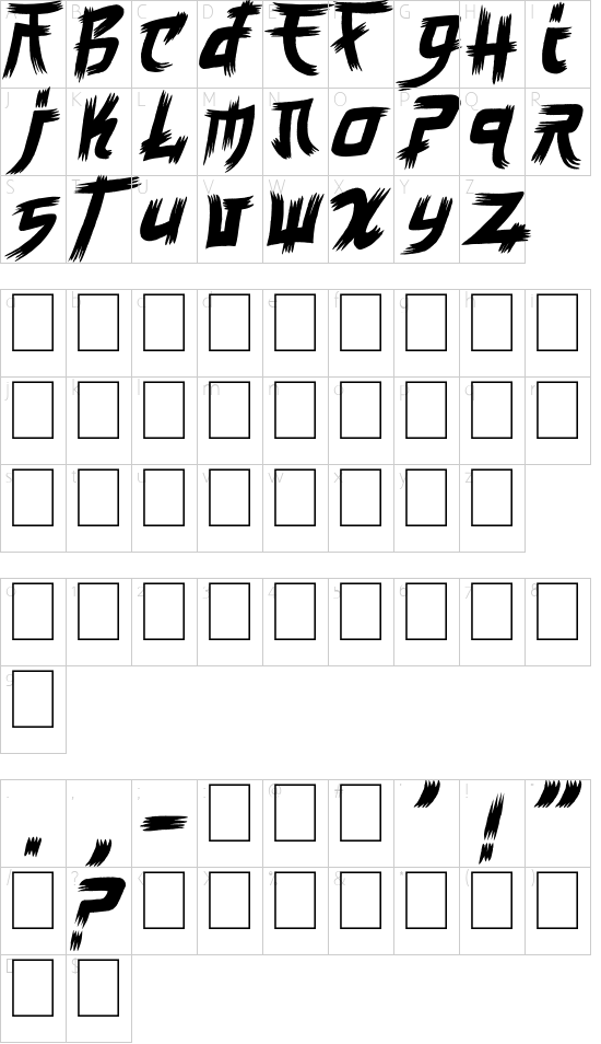 Manga Style font character map