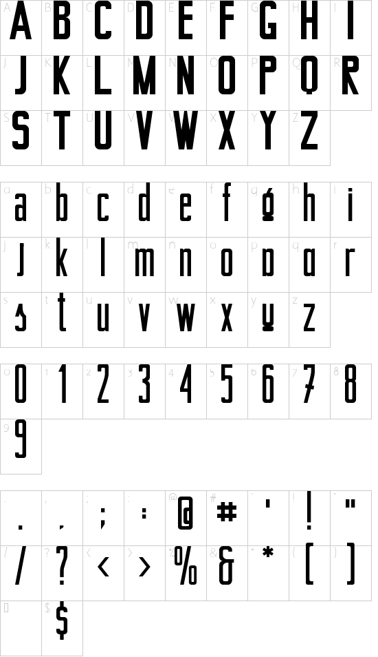 Berta_Drug font character map