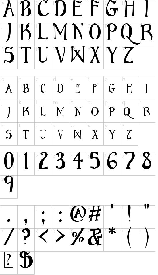 Bruce font character map