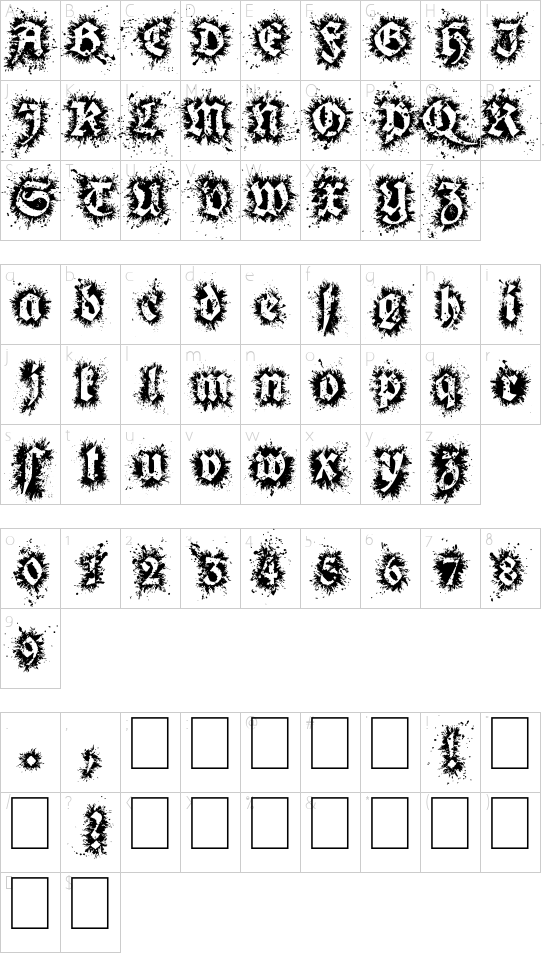 Gothix Fate font character map