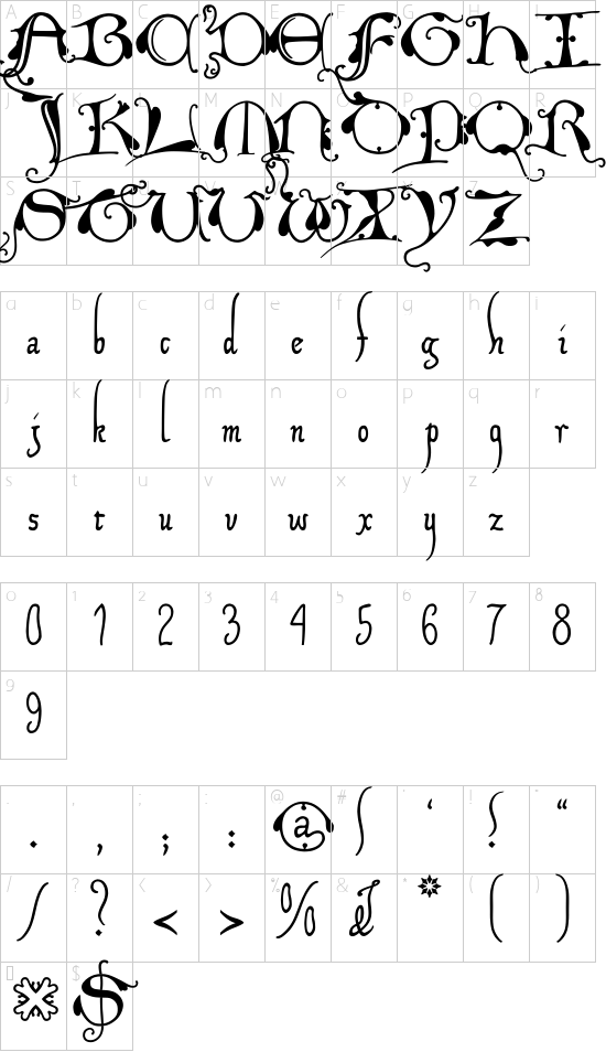 XiparosLombard font character map