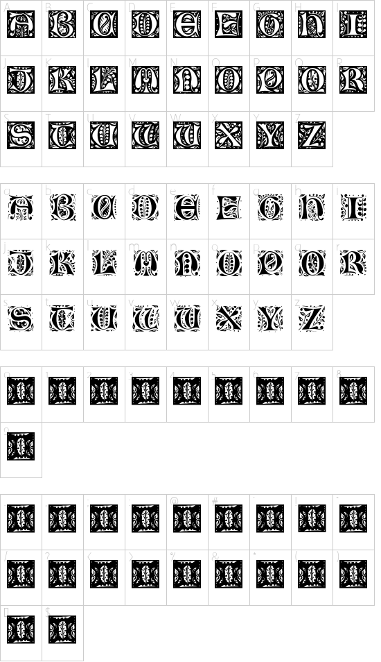 Gothic Leaf font character map