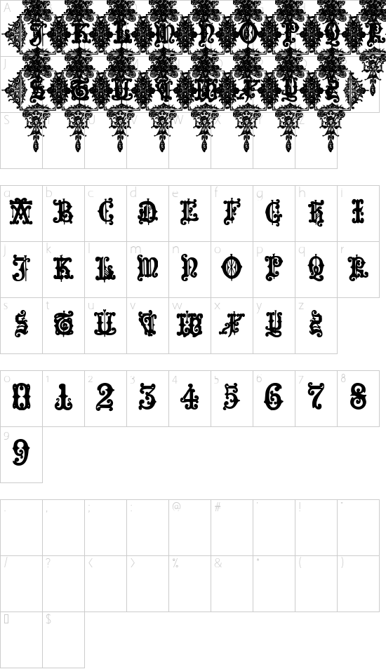 Medieval Sorcerer Ornamental font character map