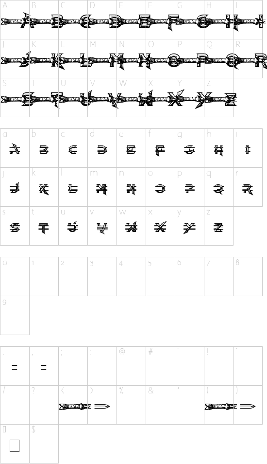 Barbarian font character map