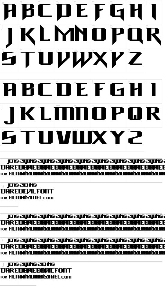 Daredevil font character map