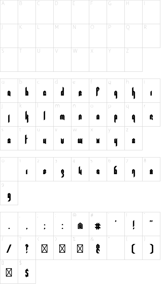 Pentagram font character map