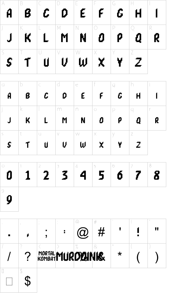 Mortal Kombat 1 font character map