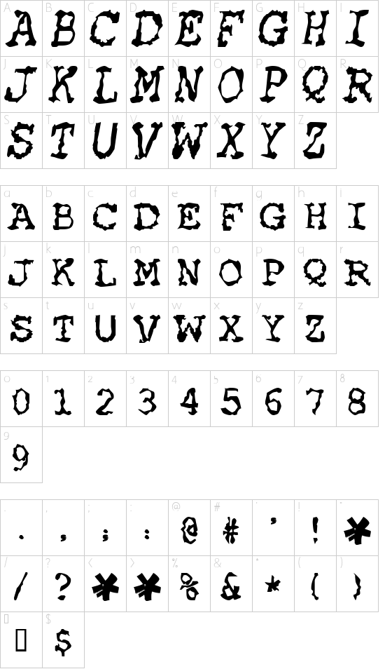 HEATWAVE font character map
