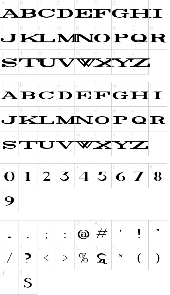 Rider Widest Ultra-expanded Bold font character map
