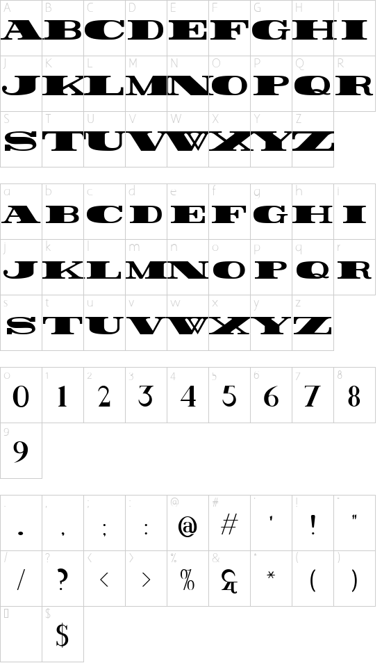 Rider ExtraBlack font character map