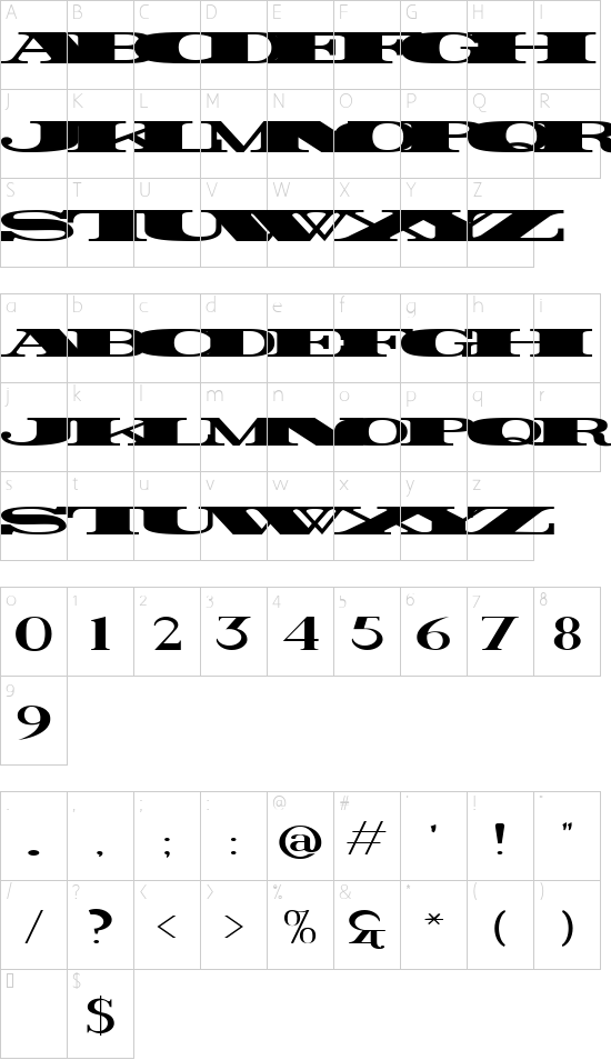 Rider Widest Ultra-expanded ExtraBlack font character map
